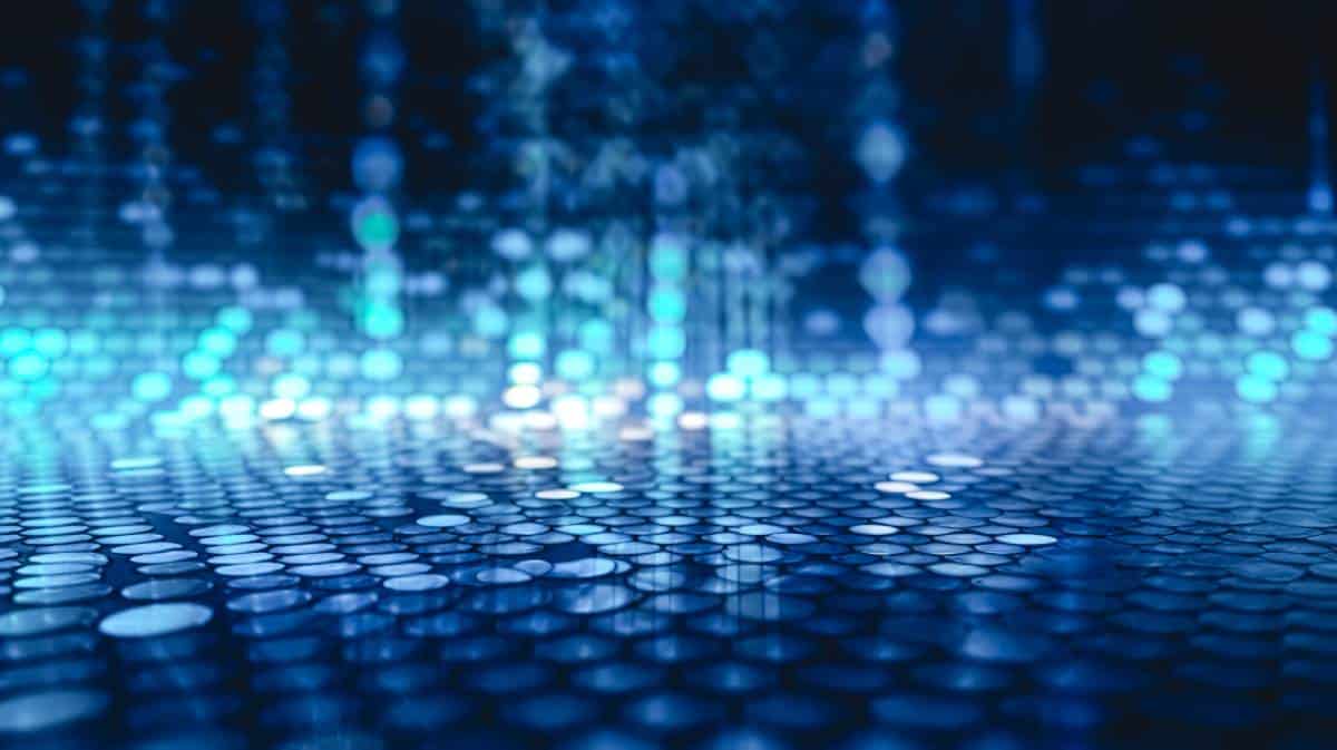 Abstract blue visualization of enterprise RAG system monitoring showing data flow, observability signals, and AI performance tracking